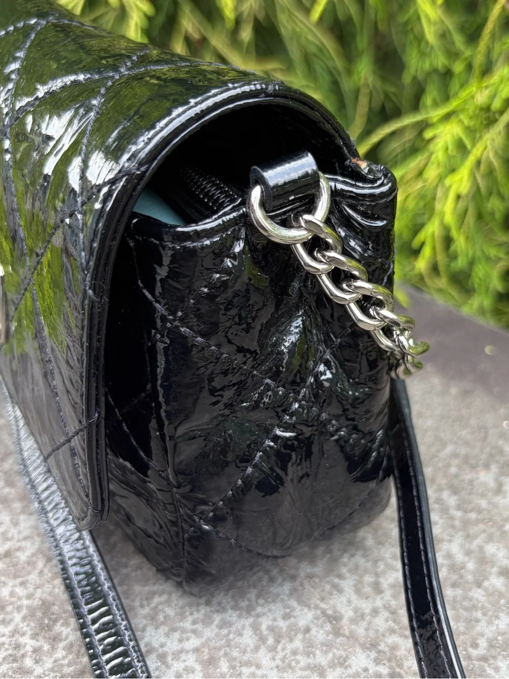 Michael Kors Black Patent Quilted Chain-Accent Crossbody/Wallet On Chain